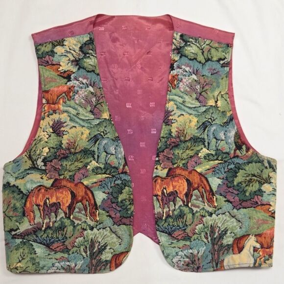 Vintage Jackets & Blazers - Vintage Tapestry Horse Vest S/M